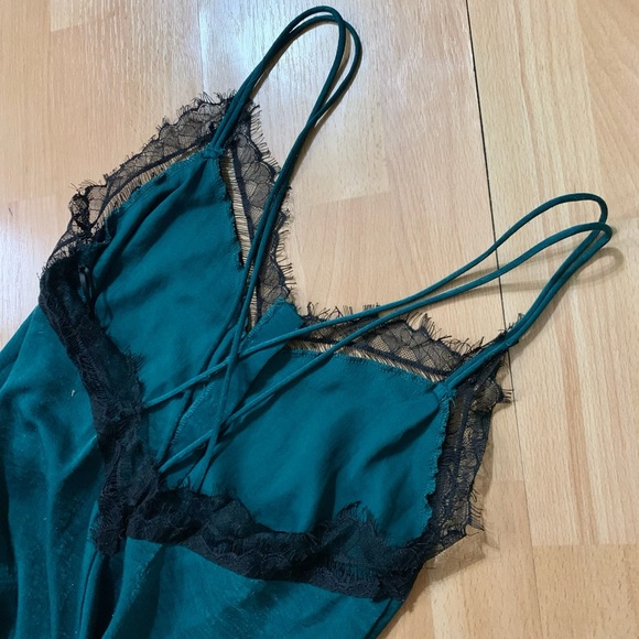 Zara Deep emerald green jumpsuit with Black Lace Detail - Picture 5 of 6